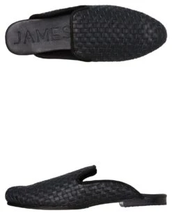 Womens Steet Woven Slipper Black Leather Woven