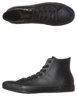 Mens Chuck Taylor All Star Hi Top Leather Shoe Black Monochrome