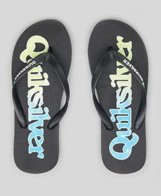 Molokai Wordmark Thongs In "Black/Green/Blue" By Quiksilver