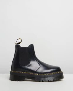 Dr. Martens 2976 Quad Platform Boots - Unisex Black Polished Smooth By Dr Martens