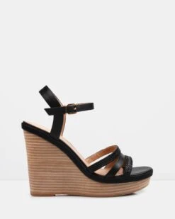 Allegra Wedge Sandals Black Leather By Jo Mercer