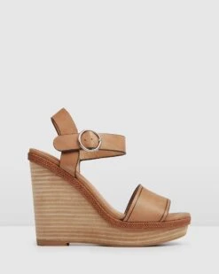 Allude High Wedge Sandals Tan Leather By Jo Mercer