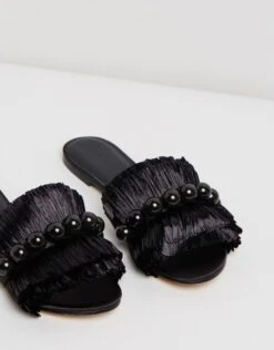 Annika Raffia Slides Black By Mara & Mine