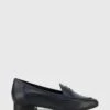 Austin Leather Almond Toe Flat Penny Loafers Black By Wittner