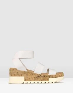 Bandit Cork Wedge Sandals White By Betts