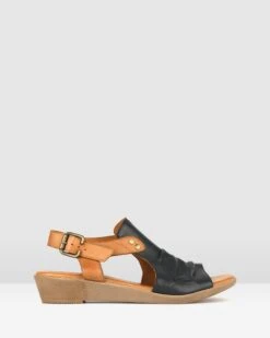 Bestie Ruched Leather Sandals Black/Tan By Airflex