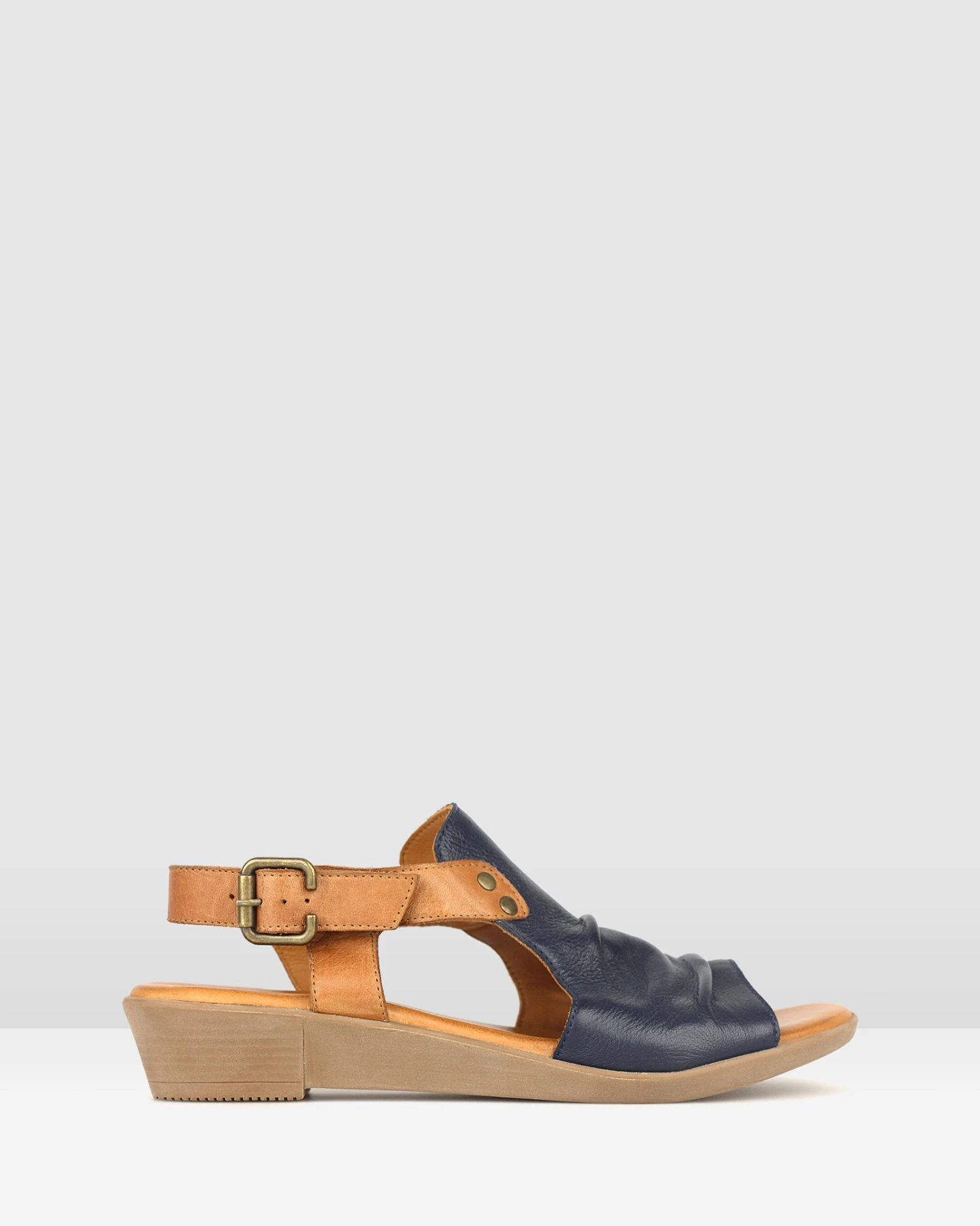Bestie Ruched Leather Sandals Navy/Tan By Airflex 3 Bestie Ruched Leather Sandals Navy/Tan By Airflex