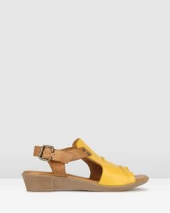 Bestie Ruched Leather Sandals Yellow/Tan By Airflex