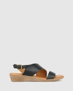 Bingle Leather Wedge Sandals Black By Airflex