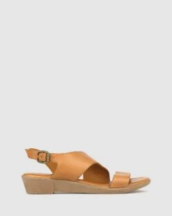 Bingle Leather Wedge Sandals Tan By Airflex