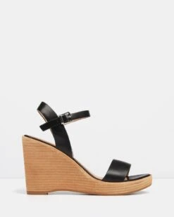 Bora Wedge Sandals Black Leather By Jo Mercer