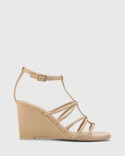 Carra Leather Open Toe Wedge Sandals Beige By Wittner