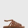 Cross Leather Laser Cut Ankle Strap Sandals Tan By Wittner