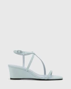 Decker Nappa Leather Wedge Heel Sandals Blue By Wittner