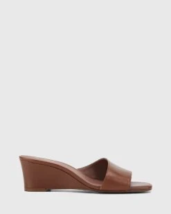 Delaney Leather Wedge Heel Slides Brown By Wittner