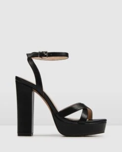 Elli High Heel Sandals Black Leather By Jo Mercer