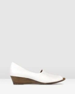 Farrah Leather Peep Toe Wedges White By Airflex