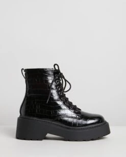 Fizz Ankle Boots Black Croc By Dazie