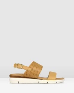 Francesca Leather Wedge Sandals Tan By Airflex