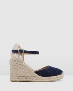 Gemma High Heel Wedge Espadrilles Navy Suede By Jo Mercer