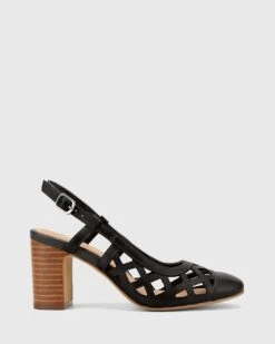 Gildan Leather Laser Cut Sling Back Pumps Black By Wittner