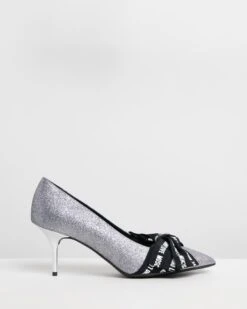 Glitter Grosgrain Pumps Black & Silver By Love Moschino