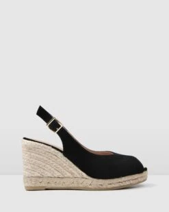 Gwen High Heel Wedge Espadrilles Black Suede By Jo Mercer