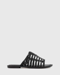 Ilex Leather Slip On Flat Sandals Black By Wittner