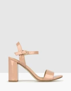 Karly Block Heel Sandals Dark Blush Patent By Betts