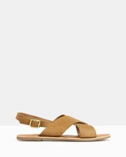 Mate Sling Back Leather Sandals Tan By Betts