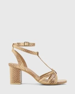 Nia Leather Open Toe Block Heel Sandals Beige By Wittner