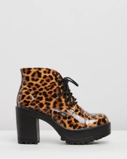 Pampas Tan Leopard Patent By Roc Boots Australia
