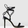 Parker Ankle Wrap Stiletto Sandals Black Micro By Betts
