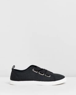 Penelope Lace-Up Plimsolls Black Woven Textile By Rubi