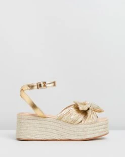 Pleated Knot Flatform Espadrilles Gold By Loeffler Randall