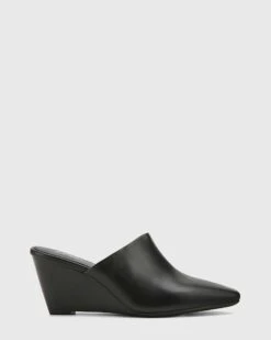Polina Leather Snib Toe Wedge Mules Black By Wittner