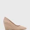Pollie Leather Snib Toe Wedge Heels Nude By Wittner