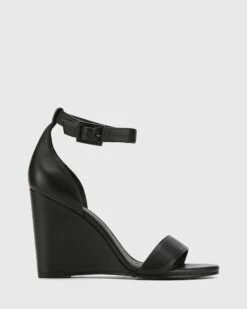 Remina Leather Wedge Heel Sandals Black By Wittner