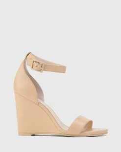 Remina Nappa Leather Wedge Heel Sandals Beige By Wittner