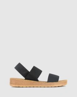 Rise Elastic Low Wedge Sandals Black By Betts