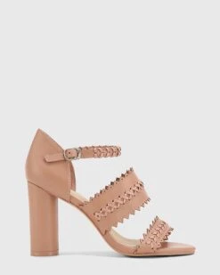 Roslyn Leather Open Toe Block Heel Sandals Pink By Wittner