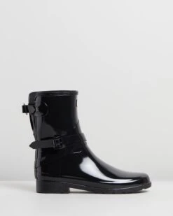 Short Refined Adjustable Gloss Boots Black By Hunter