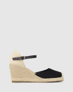 Sicily Wedge Espadrilles Black Canvas By Betts