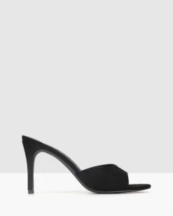 Sly Stiletto Heel Mules Black Micro By Betts