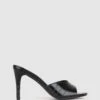 Sly Stiletto Heel Mules Black Croc By Betts