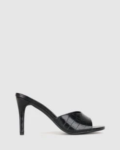 Sly Stiletto Heel Mules Black Croc By Betts
