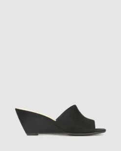 Stevie Wedge Heel Mules Black Micro By Betts