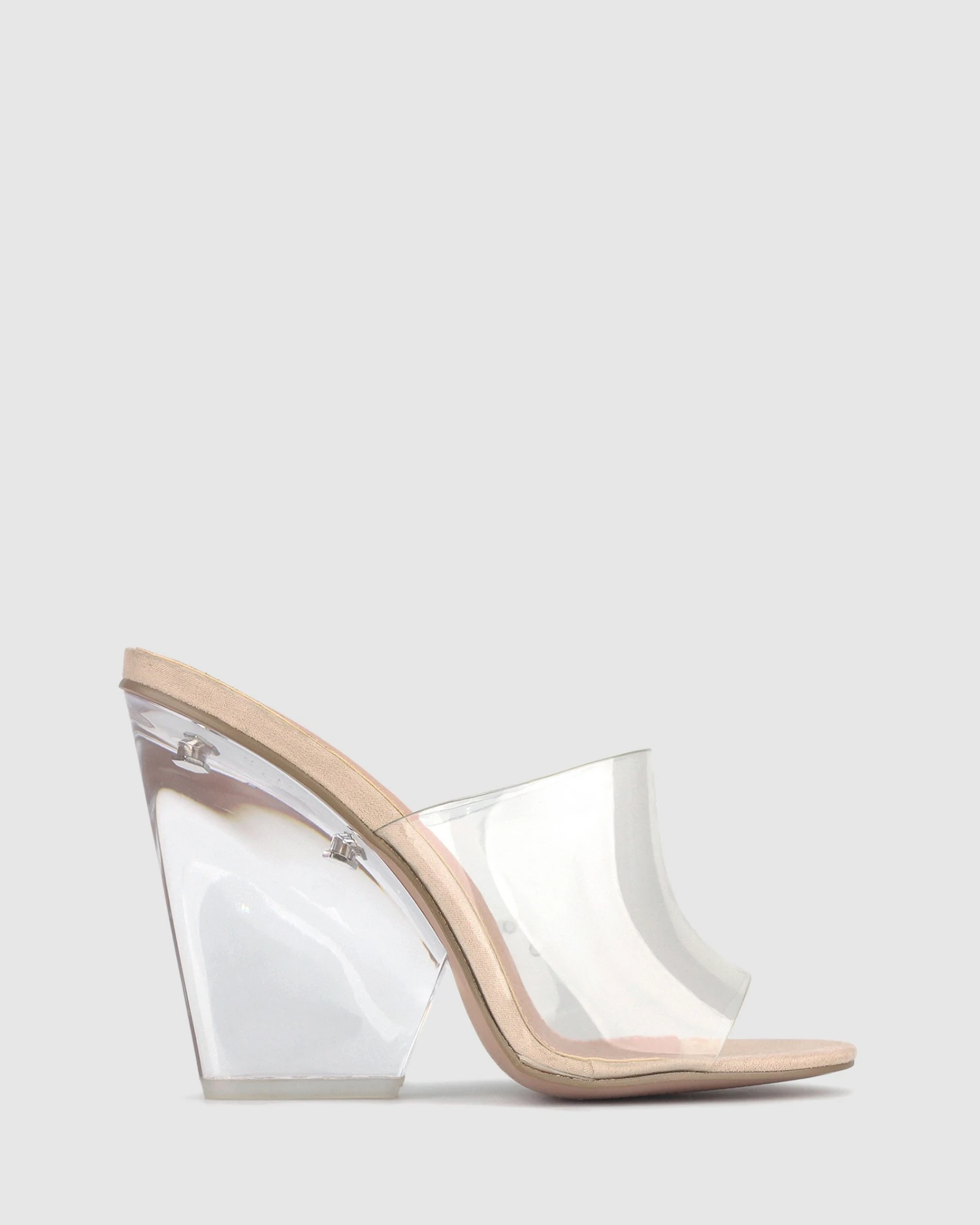 Strike Vinylite Wedge Mules Nude/Clear By Zu 3 Strike Vinylite Wedge Mules Nude/Clear By Zu