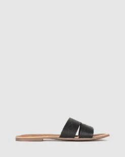 Swerve Leather Slides Black Croc By Betts