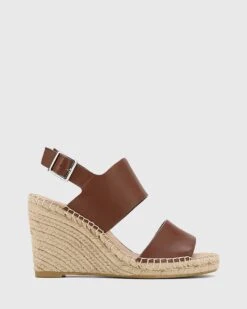 Vale Leather Open Toe Espadrille Wedges Brown By Wittner